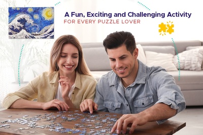 Puzzle Monthly Subscription - Happy Couple enjoying quality puzzle time together