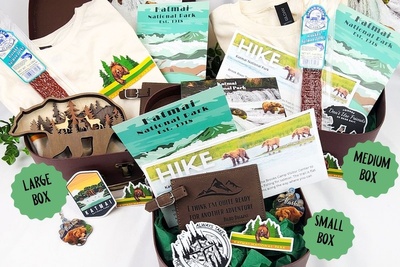 An example of Katmai's National Parks subscription boxes come in 3 sizes. Find a box for yourself or a friend.