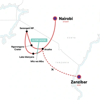 tourhub | G Adventures | Classic Serengeti & Zanzibar | Tour Map