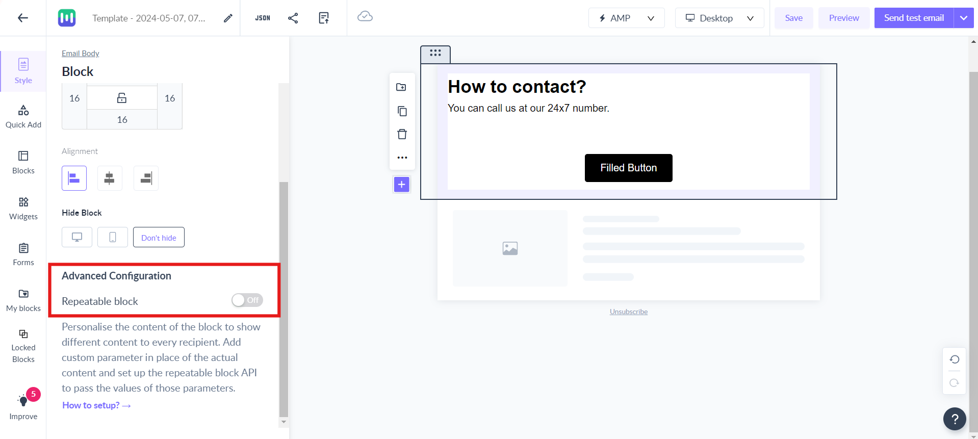 Use dynamic (repeatable) block in a template to personalise content