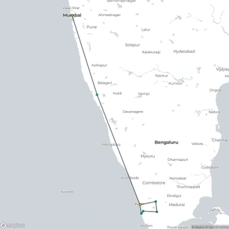 tourhub | Offbeat India Tours | Mumbai Goa Kerala India Tour | Tour Map