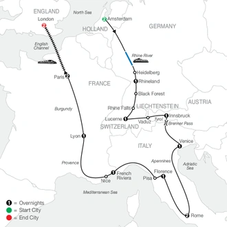 tourhub | Globus | European Tapestry with London | Tour Map