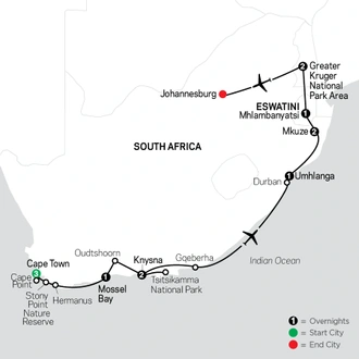 tourhub | Cosmos | South Africa: From the Cape to Kruger | Tour Map