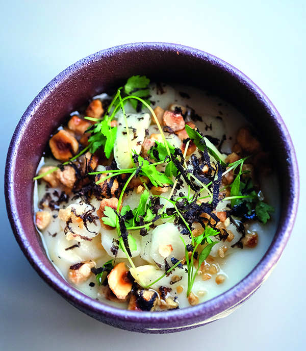 Chawanmushi of white asparagus, hazelnut and truffle