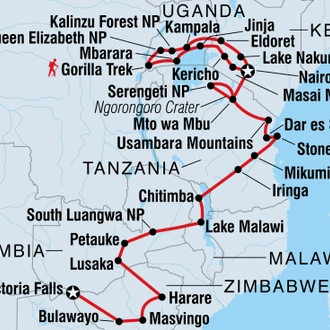 tourhub | Intrepid Travel | Gorillas to Vic Falls | Tour Map