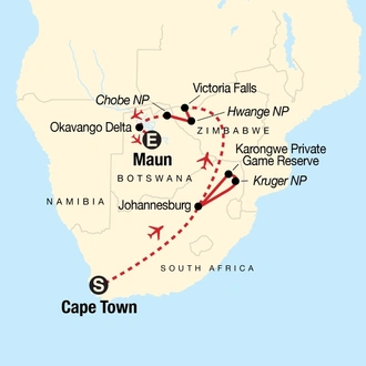 tourhub | G Adventures | The Great Southern Africa Safari | Tour Map