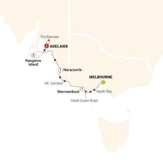 tourhub | AAT Kings | Great Ocean Road & Kangaroo Island Escape | Tour Map