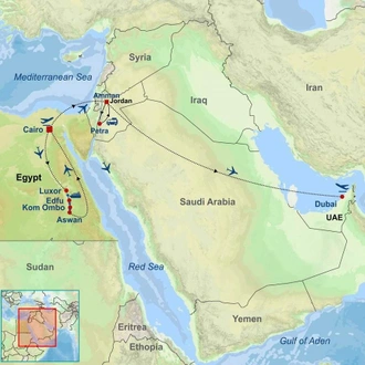 tourhub | Indus Travels | Highlights of Egypt Jordan and Dubai | Tour Map
