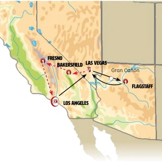 tourhub | Europamundo | Los Angeles, Las Vegas with National Parks | Tour Map