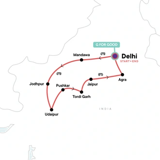 tourhub | G Adventures | Rajasthan: Laneways & Local Villages | Tour Map