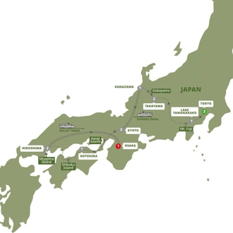 tourhub | Trafalgar | Splendours of Japan with Hiroshima and Takayama Festival | Tour Map