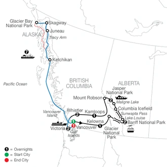 tourhub | Globus | Grand Western Canada Vacation with Alaska Cruise | Tour Map