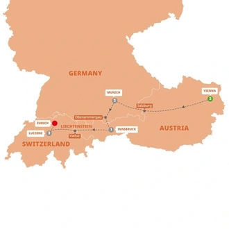 tourhub | Trafalgar | Christmas Markets of Austria, Germany and Switzerland | Tour Map