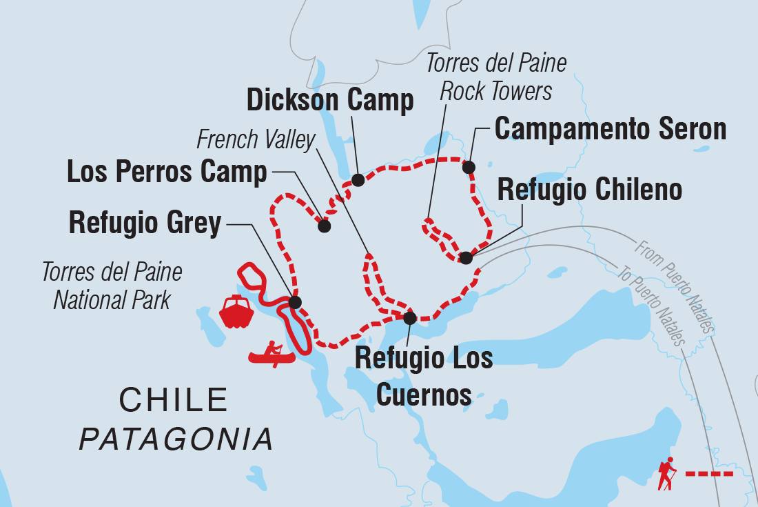 tourhub | Intrepid Travel | Patagonia: Torres del Paine Full O Circuit | Tour Map