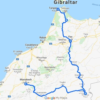 tourhub | Morocco Private Tours | 9 Days The Route Of Caravans From Tangier to Marrakech | Tour Map