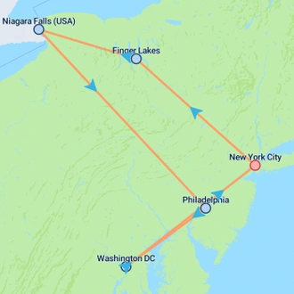 tourhub | On The Go Tours | Niagara, Philly & Washington - 4 days | Tour Map