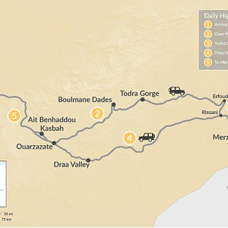 tourhub | Voyagiste Maroc | 3 Days Marrakech Desert Tour to Merzouga | Tour Map