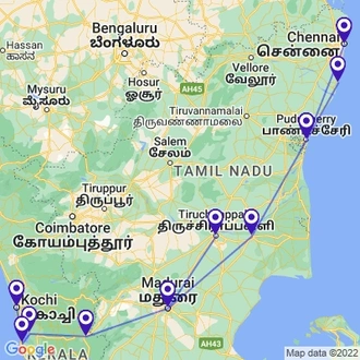 tourhub | Panda Experiences | Best of South India Tour | Tour Map
