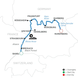 tourhub | Avalon Waterways | Christmastime from Basel to Nuremberg (Imagery II) | Tour Map