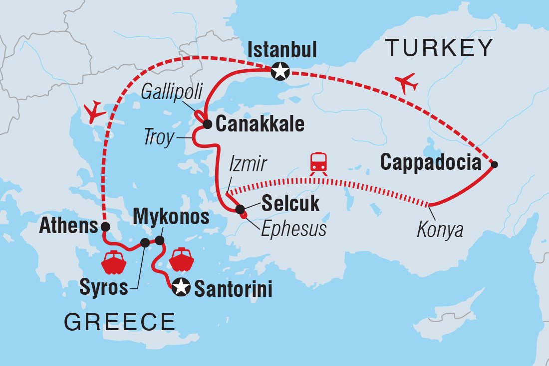 tourhub | Intrepid Travel | Highlights of Turkey & the Greek Islands | Tour Map