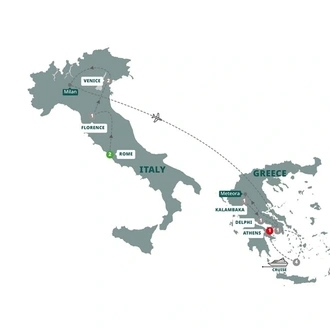tourhub | Trafalgar | Best of Italy and Greece with 4-Day Aegean Cruise Premier | Tour Map
