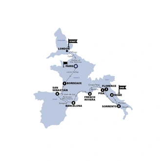 tourhub | Contiki | London to Rome Quest | Start Paris | Winter | 2024/2025 | Tour Map