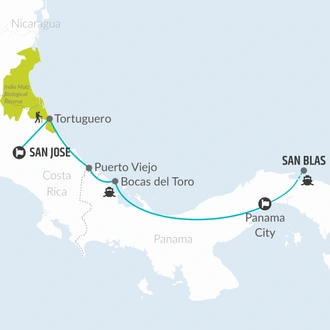 tourhub | Bamba Travel | Panama City to San Jose Travel Pass | Tour Map