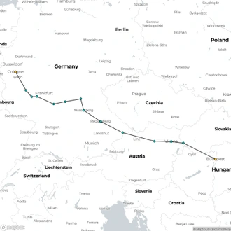 tourhub | Riviera Travel | Cruise the Heart of Europe: Journey along the Rhine, Main and Danube - MS William Wordsworth | Tour Map