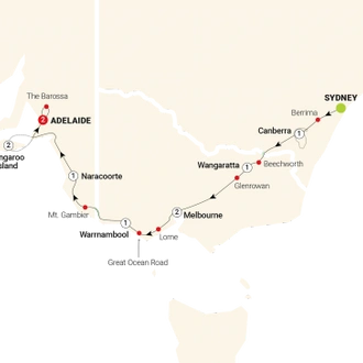 tourhub | AAT Kings | Tastes of Southern Australia | Tour Map