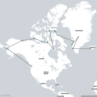 tourhub | HX Hurtigruten Expeditions | Northwest Passage – Across the Top of the World (Alaska to Greenland) | Tour Map