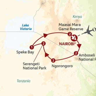 tourhub | Saga Holidays | The Best of Kenya and Tanzania - Great Migration and Big Game Safari | Tour Map