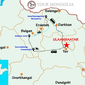tourhub | Tour Mongolia | Orkhon river rafting | Tour Map