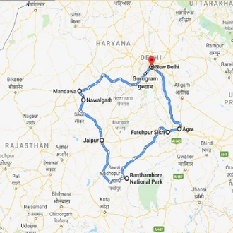 tourhub | GT India Tours | Tour to North India Highlights | Tour Map