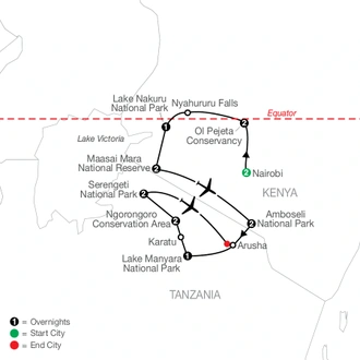 tourhub | Globus | Kenya & Tanzania: The Safari Experience with Nairobi | Tour Map