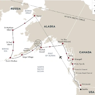 tourhub | HX Hurtigruten Expeditions | Alaska and British Columbia | Tour Map