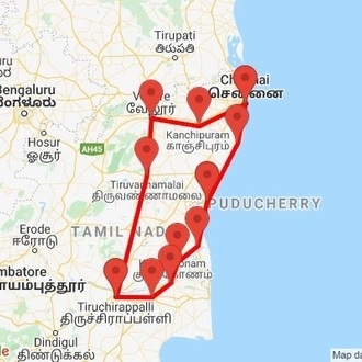 tourhub | Agora Voyages | 6-Day Private Guided South India The Temple Route | Tour Map