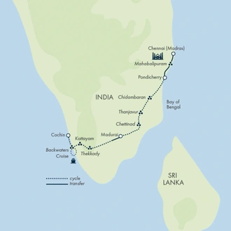 tourhub | Exodus | Southern India Coast to Coast Ride | Tour Map
