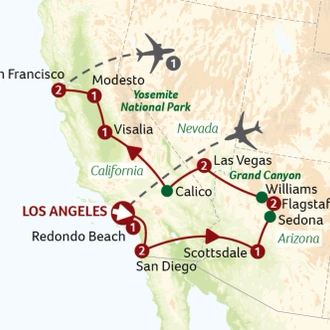 tourhub | Titan Travel | California and the Golden West from LA to San Francisco | Tour Map