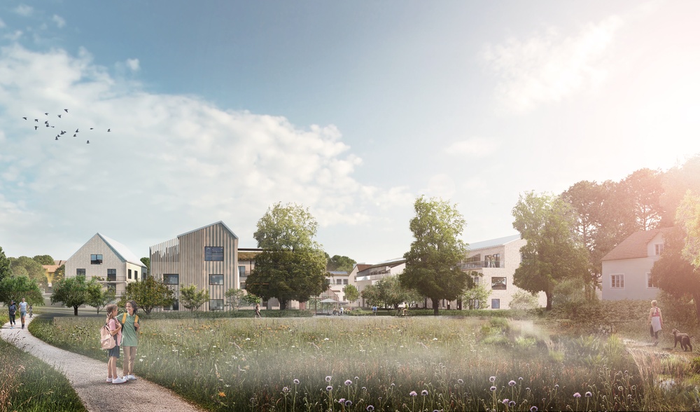 I Vällingby har Ikano Bostad fått en markanvisning med möjlighet att bygga 145 bostäder. Visionsbild: ÅWL Arkitekter