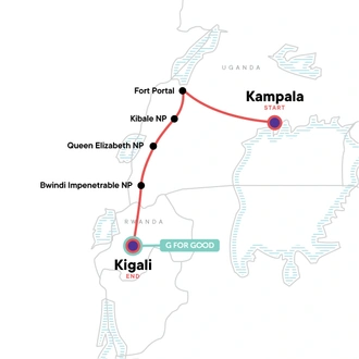 tourhub | G Adventures | Culture & Wildlife of Uganda & Rwanda | Tour Map