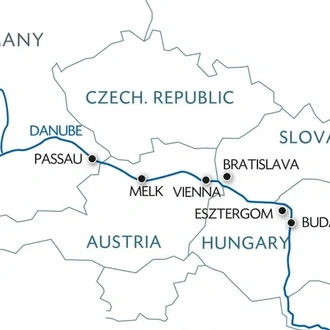 tourhub | CroisiEurope Cruises | The beautiful blue Danube from Passau to Budapest (port-to-port cruise) | Tour Map