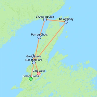 tourhub | On The Go Tours | Newfoundland Viking Trail From Corner Brook - 7 days | Tour Map