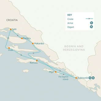 tourhub | Riviera Travel | Dubrovnik, Split and Jewels of the Dalmatian Coast Yacht Cruise - MV Corona | Tour Map