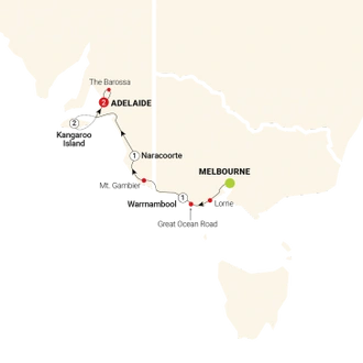 tourhub | AAT Kings | Great Ocean Road & Kangaroo Island Escape | Tour Map