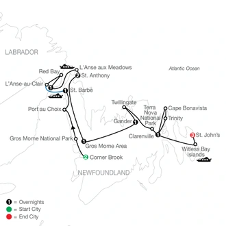 tourhub | Globus | Newfoundland & Labrador with Iceberg Festival | Tour Map
