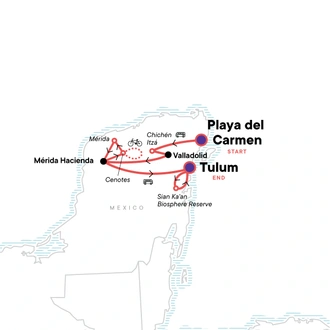 tourhub | G Adventures | Mexico's Yucatán Peninsula: Mayan Ruins & Cenotes | Tour Map