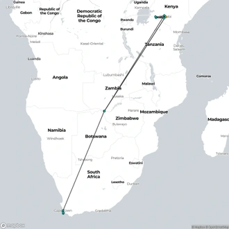 tourhub | Miki Travel Asia | 8D7N Cape Town, Victoria Falls, and Masai Mara | Tour Map