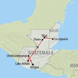 tourhub | On The Go Tours | Highlights of Guatemala and Belize - 12 Days  | Tour Map