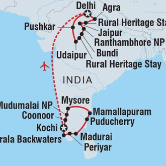 tourhub | Intrepid Travel | India South & North | Tour Map