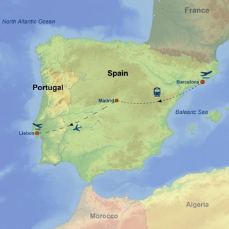 tourhub | Indus Travels | Barcelona Madrid and Lisbon City Package | Tour Map